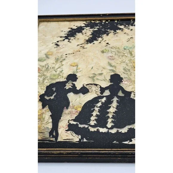 Vtg 1930 Mary Fisher Milkweed Hand Painted Reverse Couple Courting Silhouette - Picture 3 of 11